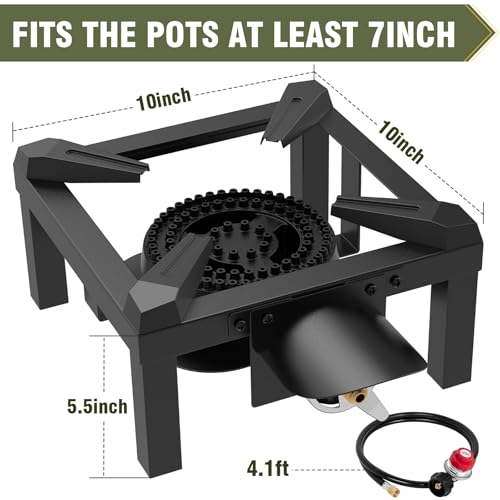 BESTFIRE Propane Burner, 100,000 BTUs High Pressure Single Propane Stove - Heat Shield and Guard, 4.1ft Adjustable Hose with Regulator, Gas Stove for Outdoor Cooking, Turkey Fry, Seafood Boil - color: 10'' single burner