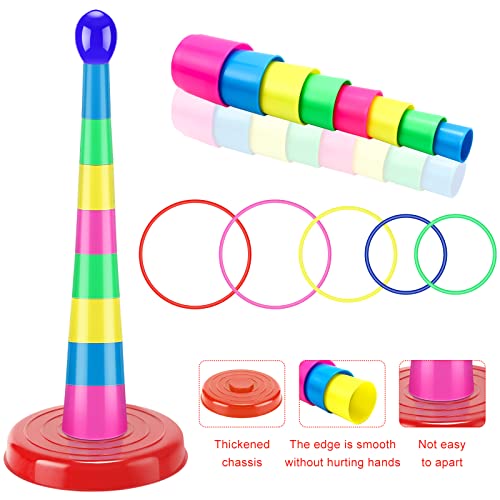 76 Pcs 4 Sets 18 Inch Plastic Ring Toss Game for Kids Colorful Tossing and Active Play Set Travel Ring Toss Quoits Toy Portable Carnival Games Indoor Outdoor Birthday Party Halloween Playground