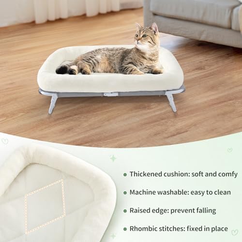 Sunhoo Elevated Cat Bed Foldable Raised Pet Hammock Self-Supporting Puppy Lounger with Off Floor Metal Frame Washable Cover for Small Dog Kitten Indoor Use 25.2x15.75x7.48 in (White) - color: White