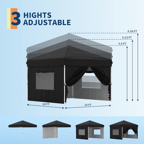 10x10 Pop Up Canopy Tent Outdoor Canopy with 4 Removable Sidewalls One-Person Set Up Heavy Duty Commercial Instant Tent Shelter-Black - color: Black, size: 10x10FT/4-Sidewall
