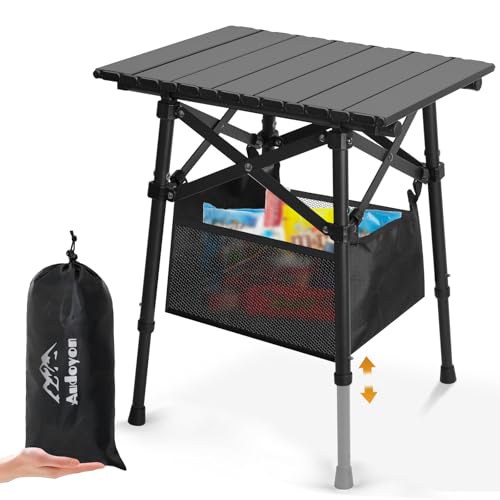 Folding Camping Table - Small Outdoor Table with Storage Bag - Adjustable Height 14.2'' & 18.9'', Portable Lightweight Aluminum Foldable Side Table for Picnic, BBQ, Beach & Tailgating (Small) - size: Small