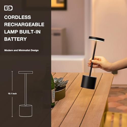 Black Cordless Table Lamp, 4000mAh Rechargeable Battery Powered Lamps, 3 Color Stepless Dimming, LED Wireless Outdoor Lamps for Dining Room, Bedroom, Bar, Cafe, Restaurant, Patio, Camping, Set of 2 - color: Black