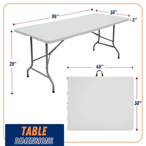 Combo 8FT Folding Table with 2-Pack Folding Chairs Indoor Outdoor Heavy Duty Portable Folding Plastic Dining Table w/Handle, Lock for Picnic, Party, Camping - White (8ft) - size: 8 ft + 2 Set Folding Chair Vinyl Black
