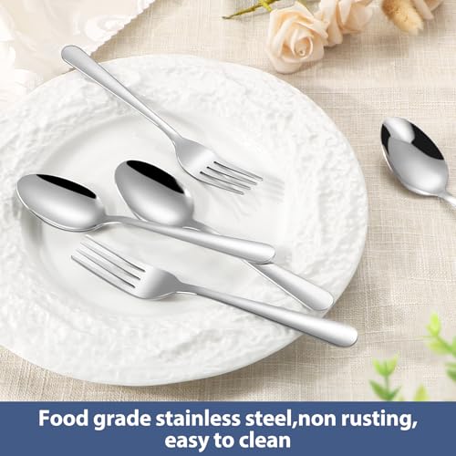 32-Piece Forks and Spoons Set, Premium Stainless Steel Silverware, Mirror Polished & Dishwasher Safe, Food Grade Cutlery Set for Home, Kitchen, Restaurant, Party Use（16 Forks and 16 Spoons） - size: 32PCS