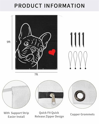 RV Awning Sun Shade Screen 9'X7' French Bulldog Mesh Sunscreen Cute Dog Love Heart Awning Shade Screen with Zipper UV Blocker Completed Kits Universal Outdoor Canopy for RV Motorhome Camper Trailer - size: 9x7 ft