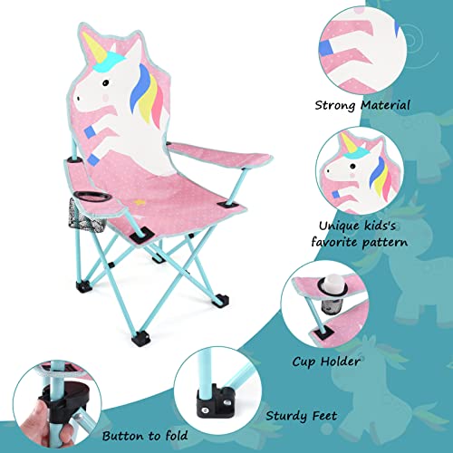 KABOER Kids Outdoor Folding Lawn and Camping Chair with Cup Holder and Carrying Bag, Children's Camping Chairs - color: Unicorn and Mermaid