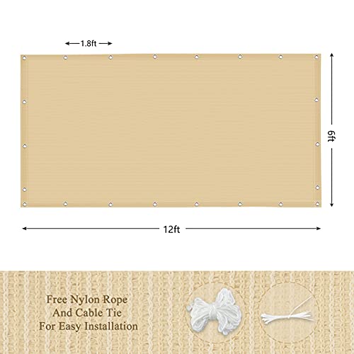 90% Outdoor Sun Shade Cloth, 6’ x 12’, Pergola, Deck, and Backyard Patio Sunshade with UV Protection, Heat Resistant HDPE Material, Reinforced Grommets (6x12 FT,Wheat) - color: 1-wheat, size: 6x12 FT