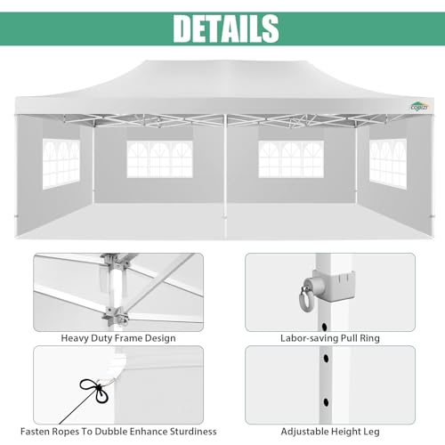 COBIZI 13x26 Heavy Duty Pop Up Canopy with 6 Sidewalls Party Tent Outdoor Wedding Large Event Tent with Roller Bag for Garden Lawn Waterproof UPF 50+ Easy Up, White (Framework Upgraded) - color: White, size: 13x26 With 6 Sidewalls