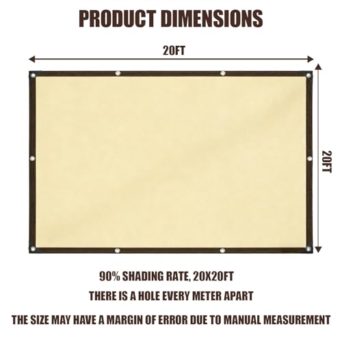90% Sun Shade Cloth for Garden, 20 * 20FT Heavy Duty Shade Tarp with Grommets & Reinforced Edges - UV Resistant Sunblock Net for Patio, Backyard, Greenhouse, Kennel, Pergola, Yellow - color: beige, size: 20*20ft