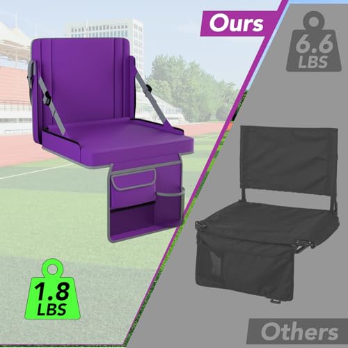Stadium Seats with Back Support 1PACK Adjustable Bleacher Chairs with Back and Cushion Bleacher Seat with Cup Holder, Carry Handle & Shoulder Strap for Outdoor Sports Events, Picnics - color: Purple-1pc-large