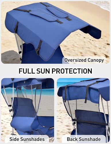 East Oak Oversized Camping Chair with Canopy | 400 LBS Heavy Duty Folding Beach Chair with Canopy Shade, Roomy Seat, Full Sun Protection, Ample Storage | Canopy Chair for Outdoors - color: Blue, style: Oversized Chair