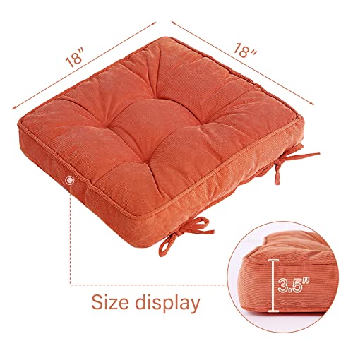 Furlide Chair Cushion with Ties 18 x 18 Inch Indoor Outdoor Cushions for Dining Chairs Set of 2, Square (Orange, 18 x 18 Inch) - color: Orange