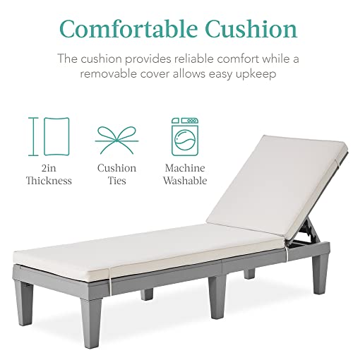 Best Choice Products Outdoor Lounge Chair, Resin Patio Chaise Lounger for Poolside, Backyard, Porch w/Seat Cushion, Adjustable Backrest, 5 Positions, 330lb Capacity - Gray/White Sand - color: Gray/White Sand