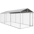 PawHut Outdoor Dog Kennel, Heavy Duty Dog Run Outdoor Fence with Waterproof Cover, Galvanized Chain Link, Secure Lock, for Large Breeds, Chickens, Ducks, 20' x 7.5' x 6.5' - size: 236.2"L x 90.6"W x 78.7"H