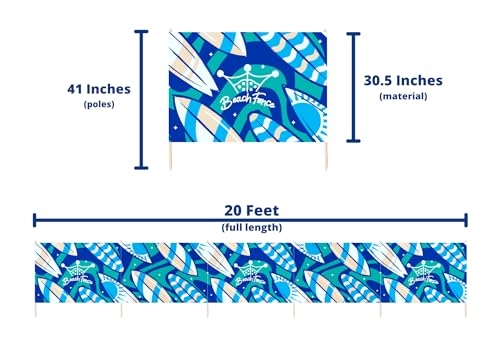 Premium 20 ft Beach Windscreen, Privacy Screen, Wind Blocker Free Rubber Mallet and Carry Bag Included (Surfs Up) - color: Surfs Up
