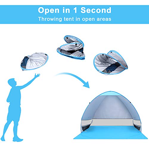 G4Free Large Pop up Beach Tent for 3-4 Person, UPF 50+ Automatic Sun Shelter Canopy Portable Outdoor Cabana Sun Umbrella - color: B-Silver With Extendable Floor