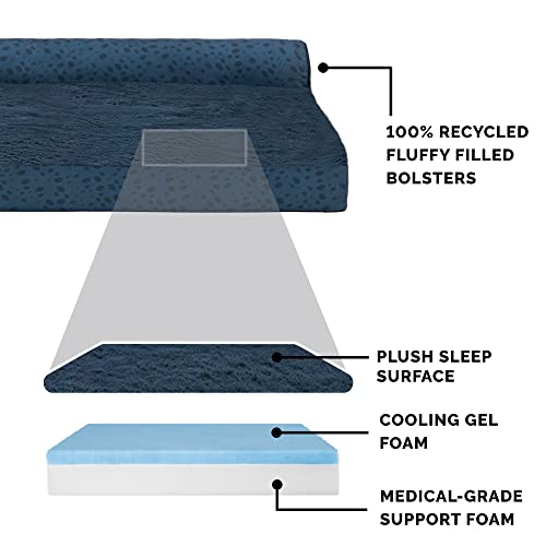 Furhaven Cooling Gel Dog Bed for Large Dogs w/ Removable Bolsters & Washable Cover, For Dogs Up to 95 lbs - Plush & Almond Print L Shaped Chaise - Blue Almonds, Jumbo/XL - color: (Plush & Almond Print) Blue Almonds, size: Jumbo
