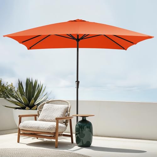 JEAREY 8x10 ft Rectangular Patio Umbrellas Outdoor Table Market Umbrella w/Crank, 8 Sturdy Ribs, UV Protection Windproof Sunproof for Garden, Deck, Backyard, Pool(Orange) - color: Orange, size: 8x10ft