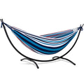 SUNCREAT Hammocks for Outside with Stand, Porch Hammock and Stand, 475 lbs Capacity, Blue & Red Stripes - color: Blue Red