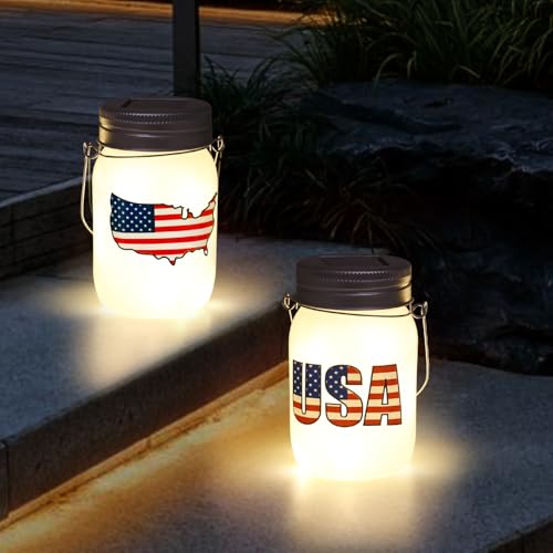 Solar Lanterns Outdoor Waterproof Tabletop - The USA Flag Outdoor Waterproof Hanging Solar Lights Glass Jar for Garden,Patio,Pathway & Yard Decor 2 Pack - style: Garden