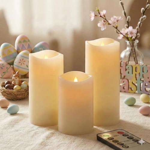 Waterproof Flameless Candles, 12 PC Battery Operated LED Pillar Candles with 2 Remote Controls & Timer, Flickering Indoor Outdoor Candles for Wedding, Patio, Easter, Bathroom, Home Decor, 4''5''6'' - color: Ivory White