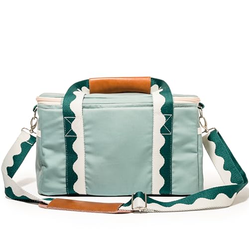 Business & Pleasure Co. Premium Cooler Bag - 14L Vintage Lunch Bag for Beach Days & Picnics - Insulated Leakproof Lining - Rivie Green - color: Rivie Green