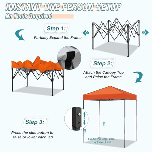 EAGLE PEAK 6x4 Instant Pop Up Canopy Tent, Straight Leg Sun Shelter, Portable Canopy with Carry Bag for Camping, Beach & Sports, Orange - color: Orange, size: No Wall