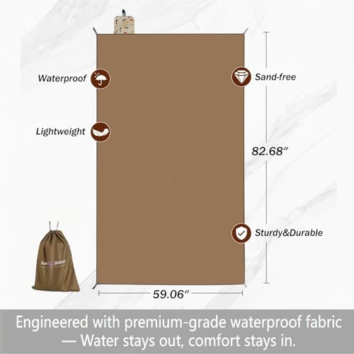 Picnic Blanket Waterproof – Packable Sand Proof Beach Blanket (0.42lb/0.66lb), Compact & Foldable, Fits in Pocket with Integrated Stakes, Ideal for Camping, Hiking, Travel, Concert, Festival - size: Coffee Puppy 82.68" x 59.06" for 3-4 persons