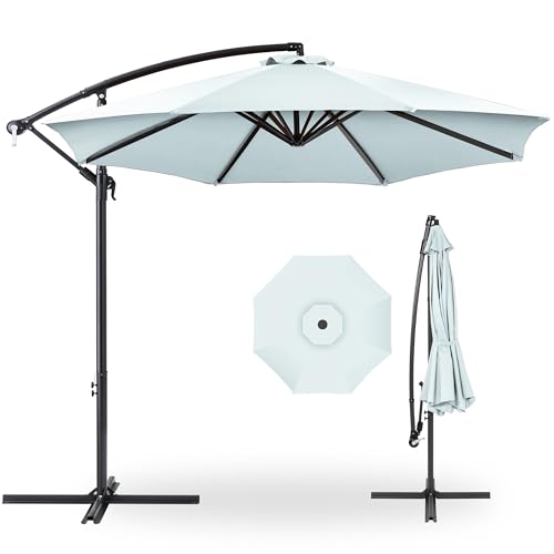 Best Choice Products 10ft Offset Cantilever Hanging Market Patio Umbrella, 8 Sturdy Ribs, Easy Adjustment - Baby Blue - color: Baby Blue, size: Offset