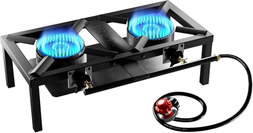 GasOne High Pressure Double Propane Burner - Outdoor Cooking with Heat Shield and Guard – Propane Burner Head for Camping, Tailgating, Seafood Boil, Home Brewing - Patent Pending - color: Black, size: Double Burner
