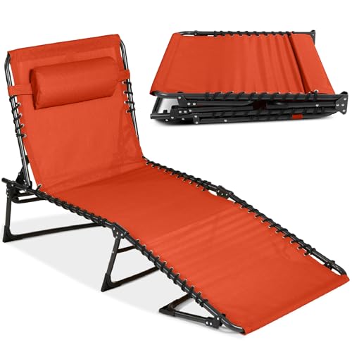 Best Choice Products Patio Chaise Lounge Chair, Portable Outdoor Folding Recliner for Lawn, w/ 8 Positions, Handles, 300lb Capacity - Burnt Orange - color: Burnt Orange