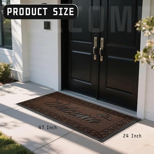 Yimobra Welcome Mat, Heavy Duty Sturdy Door Mats for Home Entrance Outdoor Indoor, Front Doormat for Outside Patio Floor Entry Porch Garage Office, Waterproof, Low Profile, 47 x 24, Coffee - color: Coffee, size: 47x24 Inch