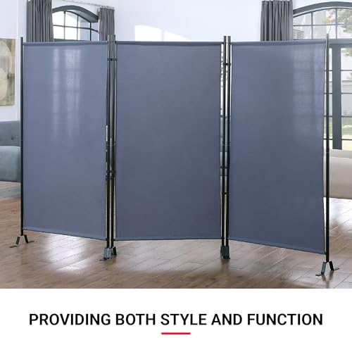 Proman Products - Galaxy Section Divider, Water Repellent Fabric Room Divider with Black Powder Coated Metal Frame for Indoors or Outdoors (Grey) - color: Grey, size: 3 Panel