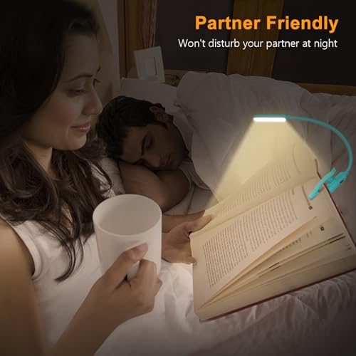 Gritin 9 LED Rechargeable Book Light for Reading in Bed - Eye Caring 3 Color Temperatures,Stepless Dimming Brightness,80 Hrs Runtime Small Lightweight Clip On Book Reading Light for Studying -Blue - color: Blue