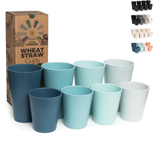 Grow Forward Premium Wheat Straw Cups - 13 & 20 oz Unbreakable BPA Free Hard Plastic Cups - Reusable Lightweight Plastic Drinking Glasses for Kitchen, Outdoor, Water, Camping, RV - Seascape - color: Seascape, size: 13/20oz