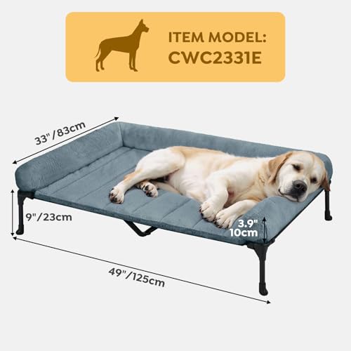 Veehoo Orthopedic Elevated Dog Bed with Fluffy Plush Bolster Cushion, Indoor Raised Dog Beds for Large Dogs, Soft Pet Sofa Cot with Removable Washable Mat, No-Slip Feet, 49 x 33 inches, Haze Blue - color: Haze Blue, size: 49.0"L x 33.0"W x 9.0"Th
