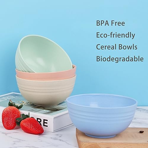 Unbreakable Cereal Bowls 24 OZ Reusable Wheat Straw Bowl Set of 4, Microwave & Dishwasher Safe, BPA Free Dinner Bowls for Rice Noodle Snack Salad Fruit, Lightweight Soup Bowls - color: Multicolour