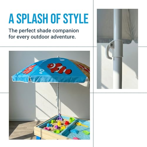 LOTTAFUN Water Table Umbrella Kid 5ft Beach Umbrella - Heavy Duty Wind Resistant UV 50+ Portable Sun Shade with Sand Anchor & Carry Bag, Outdoor Folding Umbrella for Beach,Pool,Patio,Garden (Fish) - color: Clownfish