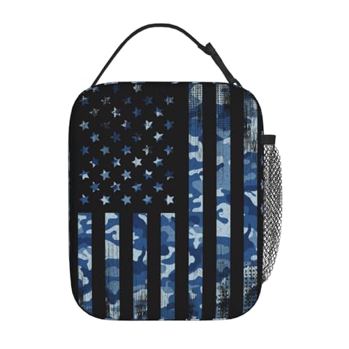 Navy Camo Camouflage Hunting American Flag Insulated Lunch Bag Portable Reusable Zipper Lunch Box For Men Women Work Picnic Travel Camping - color: Black11