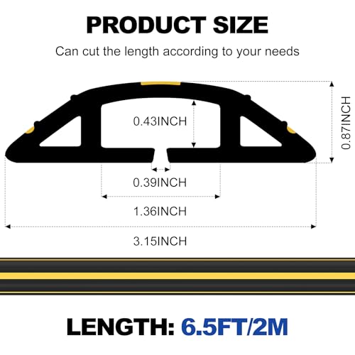 6.5Ft Cord Covers for Wires on Floor, 3-Channel Heavy Duty Floor Cord Cover with Anti-Slip Base & Yellow Warning Strips, Extension Cord Covers for Floor, Ideal for Home, Office, Outdoor Use - size: 6.5ft