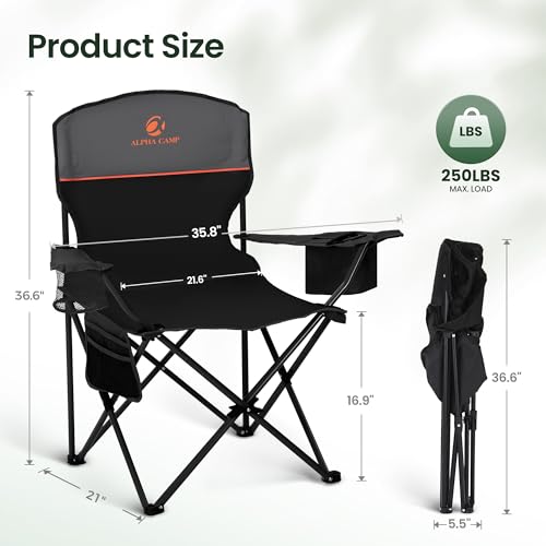 HIGH POINT SPORTS 2 Pack Portable Camping Chair for Adults, Folding Outdoor Camp Chair Lightweight Lawn Chairs Folding Collapsible Chair for Camping, Tailgates, Beach, Black, Support 250 lbs - color: Black