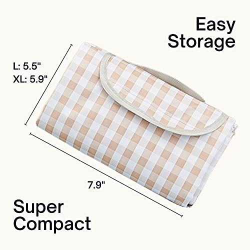 ESLA Cute Gingham Picnic Blanket, Waterproof Foldable, in Large 80x60in and Extra Large 80x80in, Portable Compact Beach Blanket, Oversized XL Outdoor Mat, Tan Gingham - color: Tan, size: Large