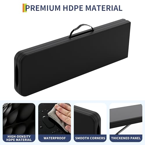 GarveeLife Portable Folding Bench 6 Foot, Plastic Foldable Bench HDPE BenchTop with Carrying Handle for Outdoor Picnic Camping Party Sports Activities - Black - color: Black, size: 1 Pack