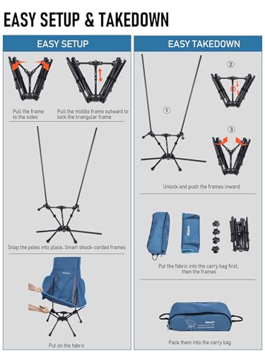 WildCall Lightweight Folding High Back Camping Chair with Head Support, Compact Beach Chair with Anti-Sinking Large Feet and Three Tilt Angles Adjustment - color: 2 X Blue High Back
