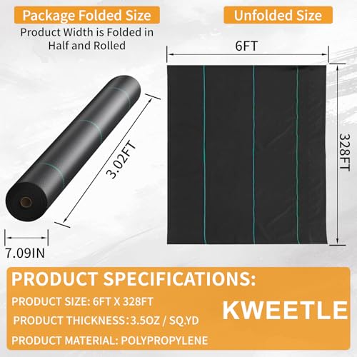 6FT X 328FT Garden Weed Barrier Landscape Fabric Heavy Duty Ultra Thick Premium Weeds Control Mat Ground Cover Weed Block Gardening Mat, 40 Ground Stakes Included - size: 6ft x 328ft