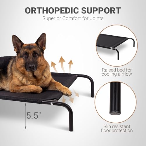 Tailwaggz Elevated Outdoor Dog Bed with Fan - Cooling Dog Bed for Large Dogs, Waterproof Cot Easy to Assemble, 3 Wind Speed, Raised Dog Bed with Washable Mesh Cover, Durable, Non Slip, Up to 85 lbs - size: Medium