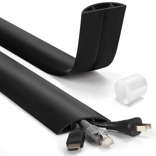 6ft Heavy Duty Cord Hider for Floor, Black Cable Management Cover, Hide Electrical Wires, Protector With 0.78" W x 0.32" H Cable Cavity - color: Black, size: Large-6ft