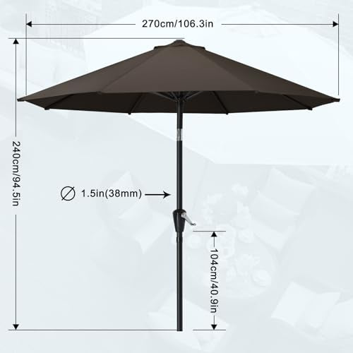 MASTERCANOPY 9FT Patio Umbrella with Push Button Tilt and Crank, Outdoor Market Umbrella with 8 Sturdy Ribs, UV Protection & Waterproof for Garden, Deck, Backyard, Pool (Brown) - color: brown, size: 9FT