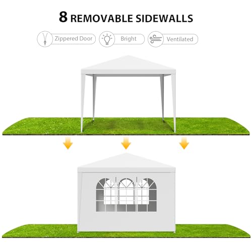 LEMY Party Tent,10'x10' Outdoor Gazebo Canopy Tent with Removable Sidewalls Windows,White Waterproof Heavy Duty Tent for Party,Wedding,Events,Beach,BBQ - size: 10' x 10'