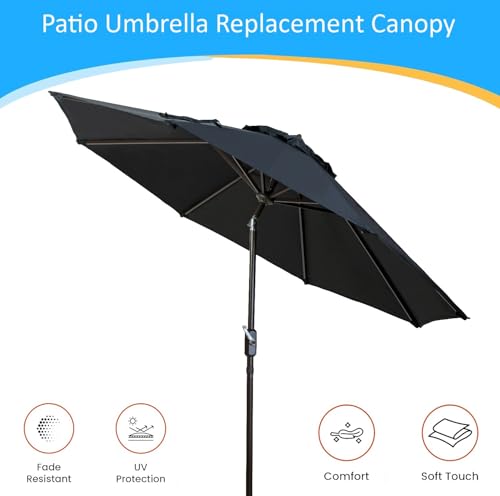9ft Market Patio Umbrella Canopy - 8 Ribs Canopy Replacement - UV Protective UPF 50+ and Fade Resistant Patio Canopy - Wind Vent Replacement Canopy Cover (Canopy Only) (Purple) - color: Black Polyester